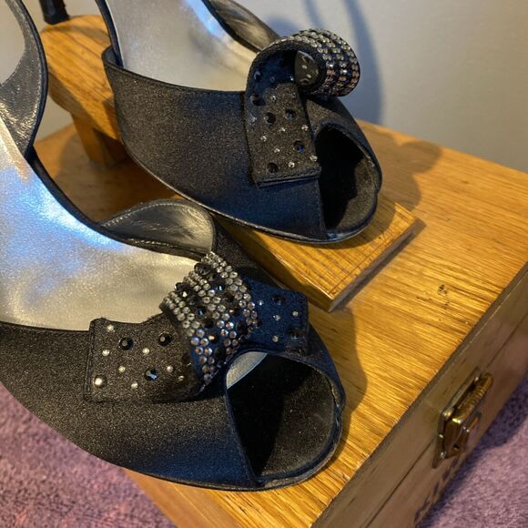 Stuart Weitzman Women's Open Toe Pumps Sling Back Bling 10M 4” Heals - Picture 1 of 8